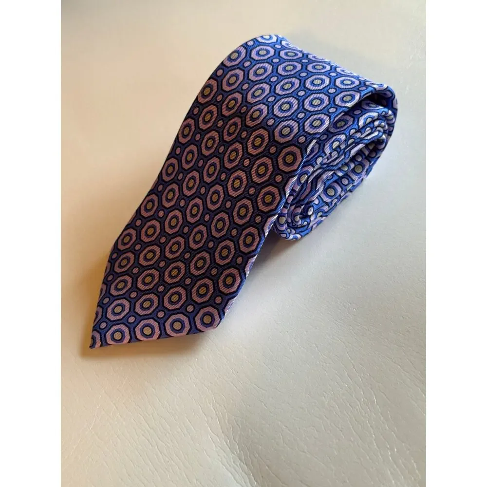 Banana Republic Geometric Silk Tie Blue Lavender Octagon Pattern 3 Inch